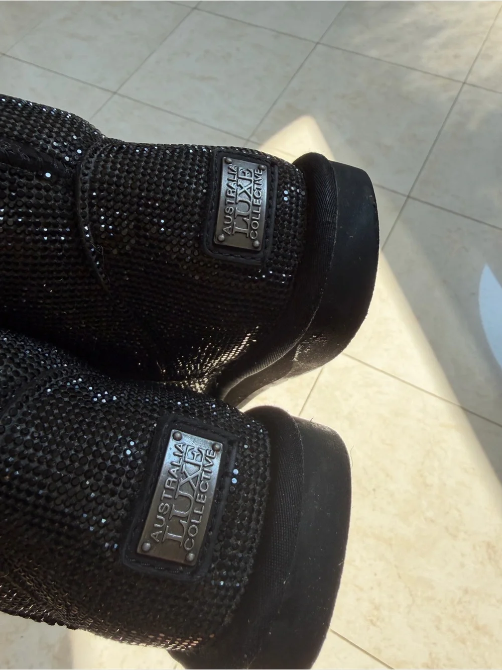 Australia Luxe Collective Black Sequin Shearling-Lined Winter Boots